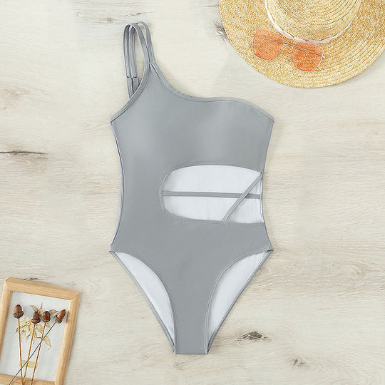 Damen asymmetrischer Cut-Out Einteiler Badeanzug EB