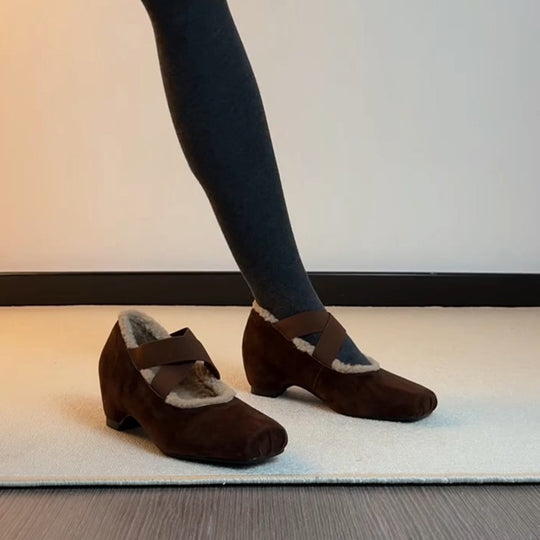 Damen Ballerina-Schuhe mit kuscheligem Innenfutter und elegantem Riemendesign EB
