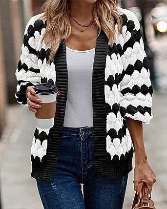 EB | Cardigan Grober Strick Offene Vorderseite Relaxed Fit Weich und Warm