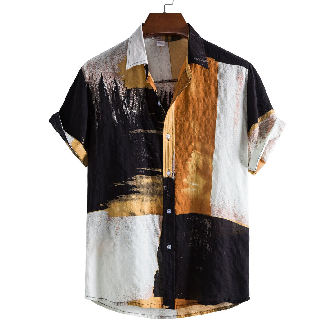 Herren Kurzarmhemd mit kreativem Pinselstrich-Muster und leichtem Gewebe EB