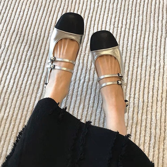 Damen Ballerinas mit stylischen Riemen und modischem Spitzenverschluss EB