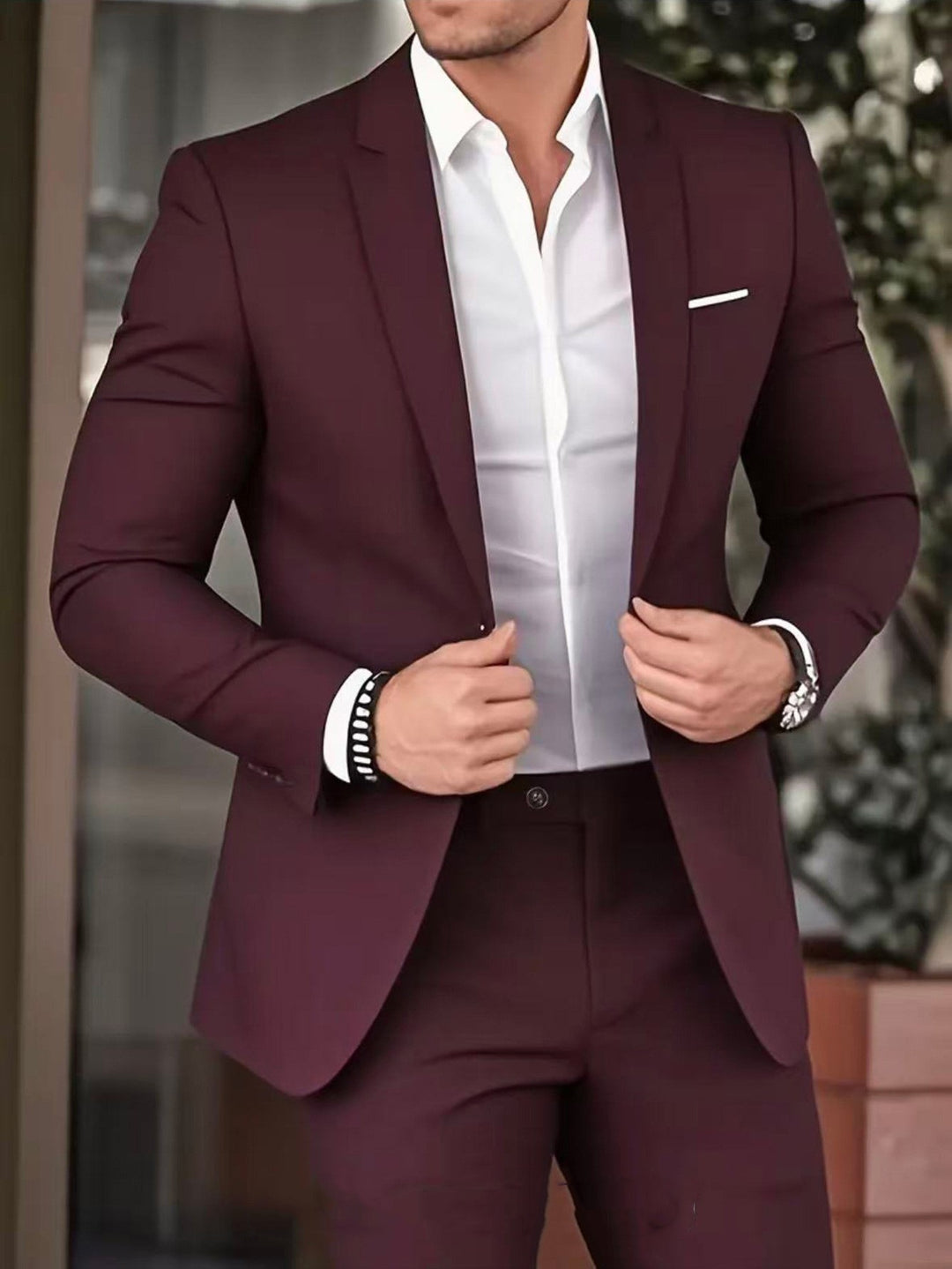Herren nan schlanker Modern-Fit Anzug mit schmalem Revers und körpernaher Silhouette EB
