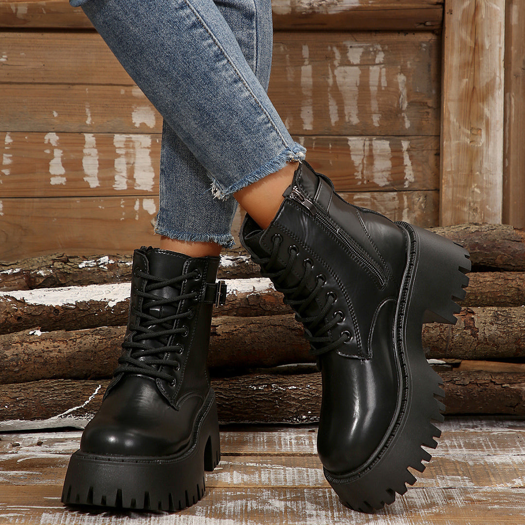 Damen Robuste Schnürstiefel mit Stylischem Profilsohle EB