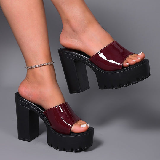 Damen Glamouröse Plateau-Pantoletten mit breitem Riemen EB