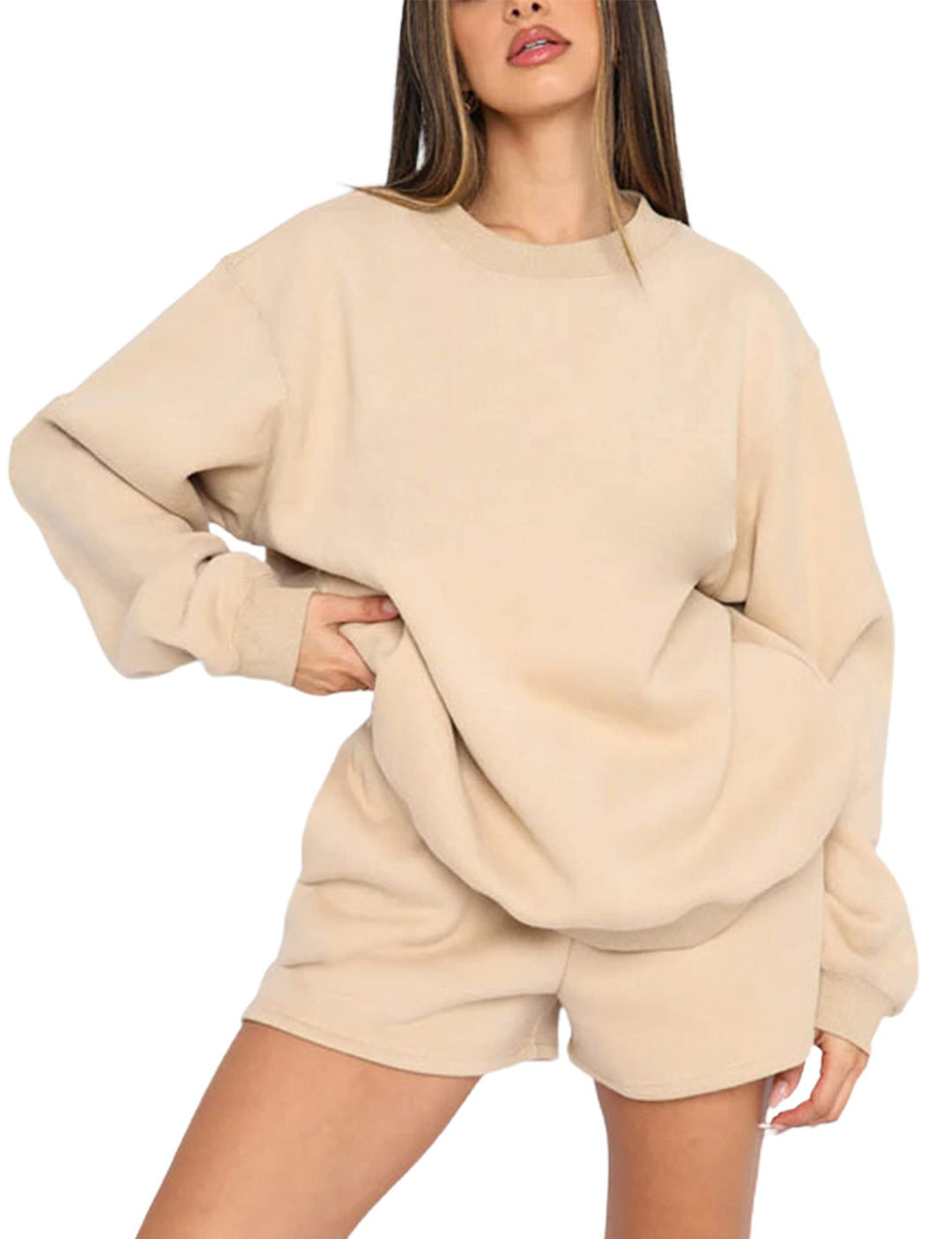 Damen nan weites Sweatshirt und Shorts Haus-Set aus weichem Frottee EB