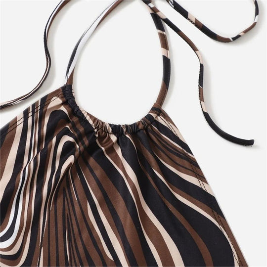 Damen trendiges Halter-Top mit elegantem Wickel-Design und grafischem Print EB