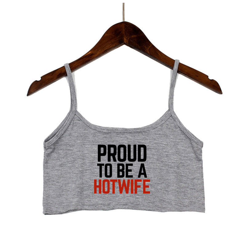 Damen Crop-Top mit modernen Schriftzügen und verstellbaren Trägern EB