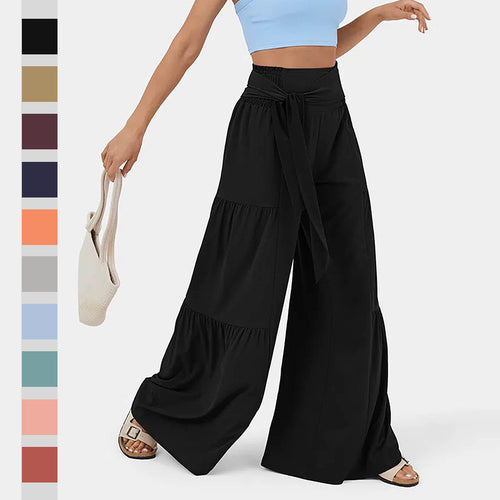 Damen Weit geschnittene Palazzo-Hose mit eleganter Bindegürtel EB