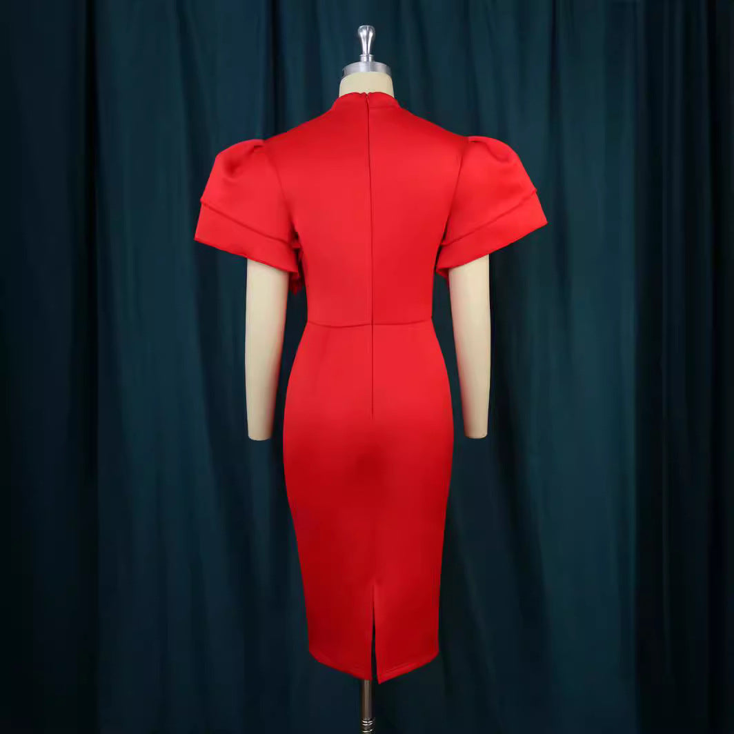 Damen figurbetontes Kleid mit voluminösen Ärmeln EB