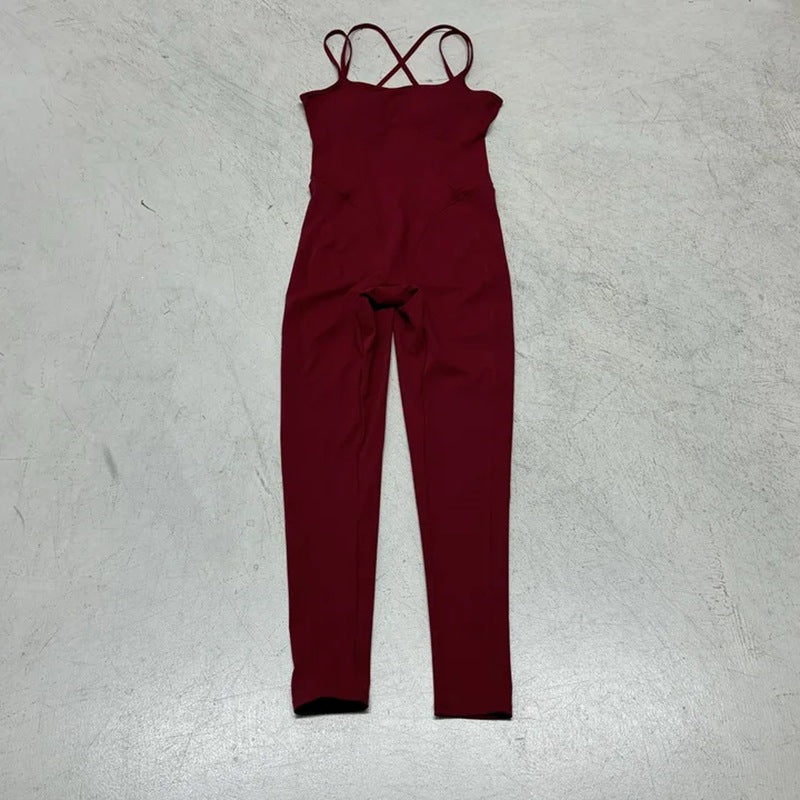 Damen Sportlicher Overall mit dünnen Trägern und figurbetonendem Schnitt EB