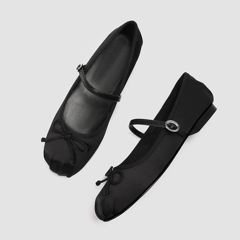 Damen elegante Ballerinas mit dezentem Riemen und feinem Schleifendetail EB