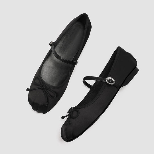 Damen elegante Ballerinas mit dezentem Riemen und feinem Schleifendetail EB