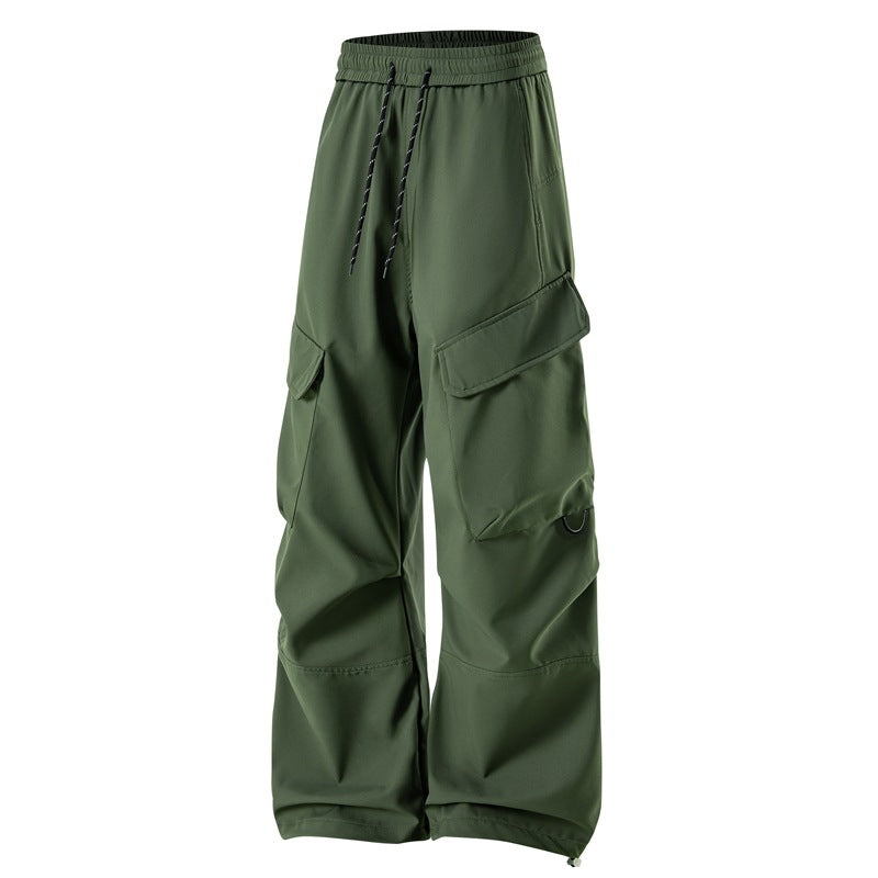 Herren weit geschnittene Utility-Cargo-Hose mit elastischem Bund, Kordelzug und großzügigen Klappentaschen EB