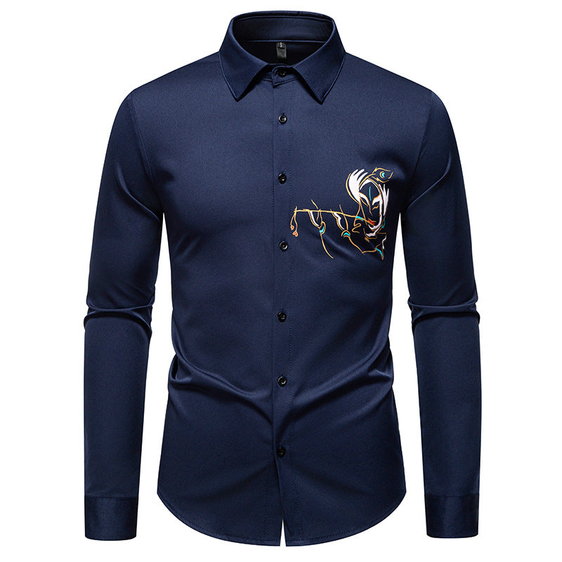 Herren Elegantes Langarmhemd mit kreativer Stickerei EB