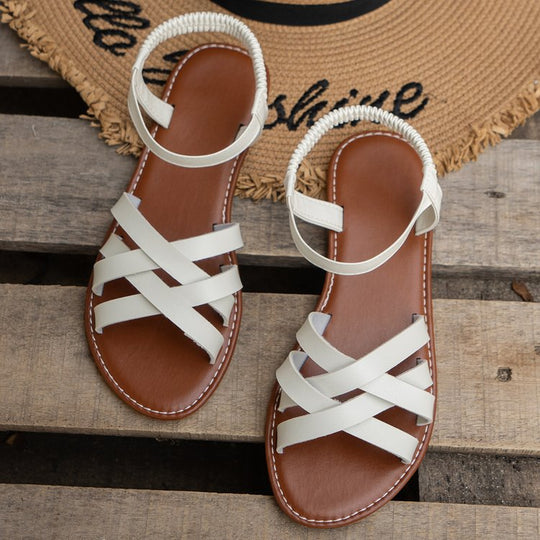 Damen Komfortable Riemensandalen mit Kreuzriemen und schmückender Perlenapplikation EB