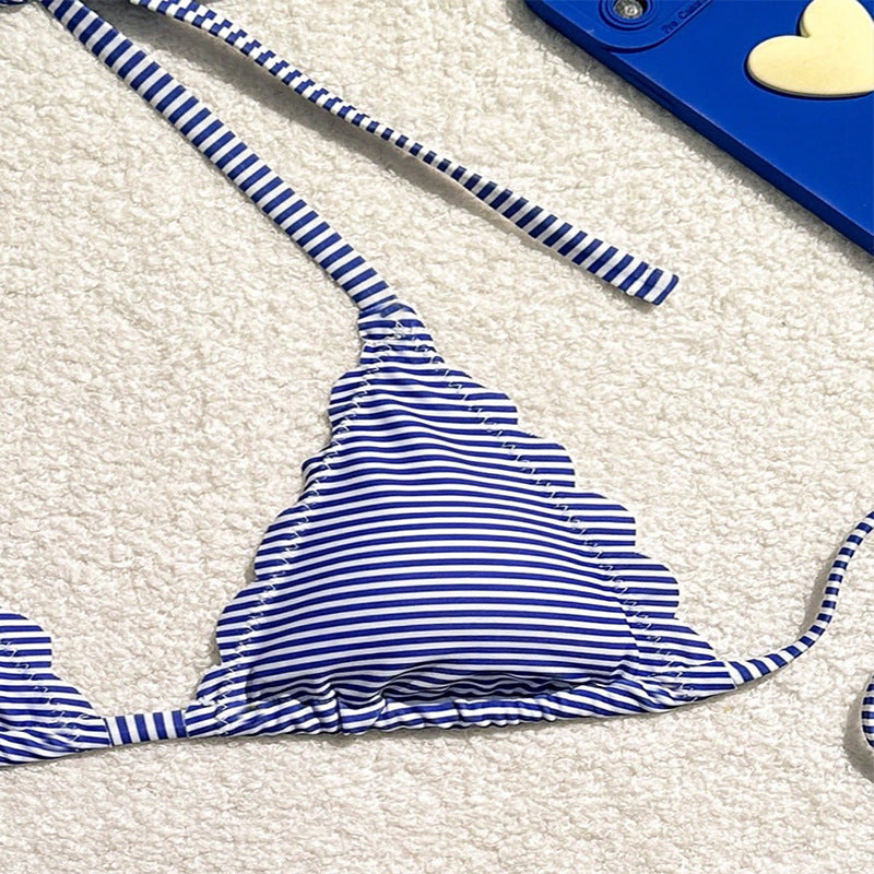 Damen Triangel-Bikini mit zartem Rüschendesign und verstellbaren Trägern EB