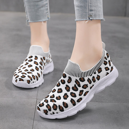 Damen Modische Slip-On Sneakers mit elastischem Bund und animalischem Muster EB
