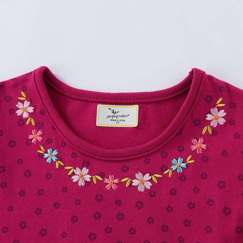 Mädchen Baumwollkleid mit süßen Vogel- und Blumenstickereien EB