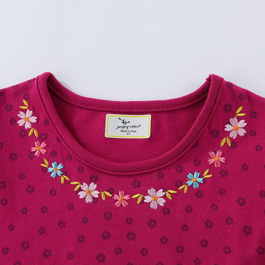 Mädchen Baumwollkleid mit süßen Vogel- und Blumenstickereien EB