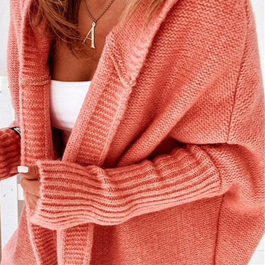 Damen Longline Kapuzen-Strickcardigan mit offener Front EB