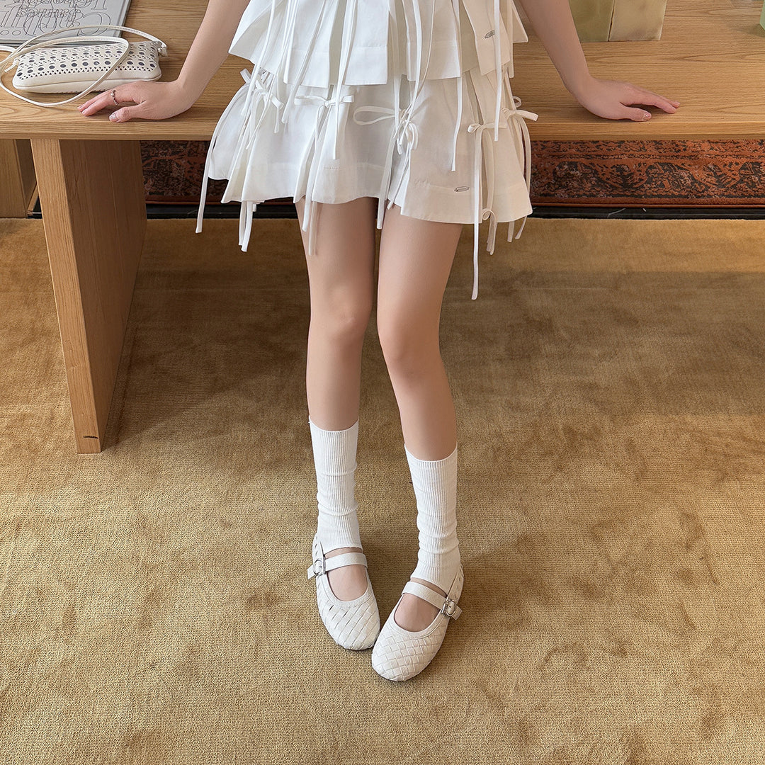 Damen Bequeme Mary Jane Ballerinas aus glänzendem Leder mit modischem Riemchen EB