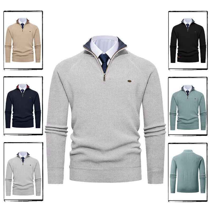Herren eleganter Strickpullover mit Stehkragen und Reißverschluss EB