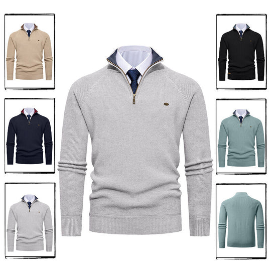 Herren eleganter Strickpullover mit Stehkragen und Reißverschluss EB