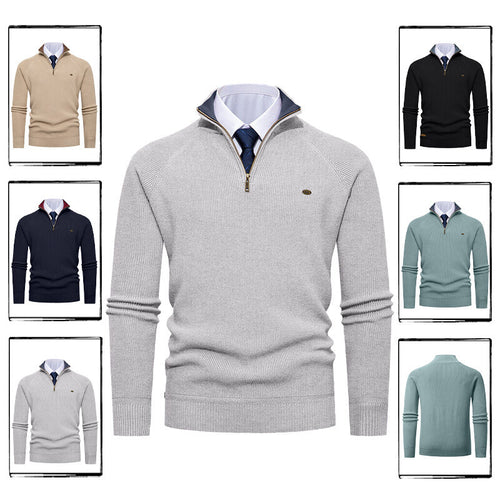 Herren eleganter Strickpullover mit Stehkragen und Reißverschluss EB