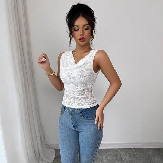 Damen Elegantes Spitzenoberteil mit raffiniertem Wickeldesign EB