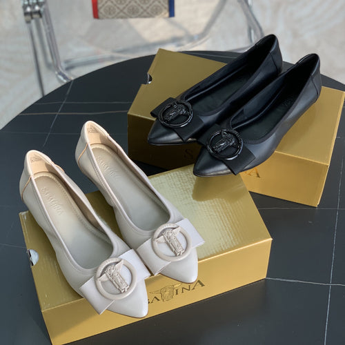 Damen Elegante spitz zulaufende Ballerinas mit modischem Schleifen-Detail EB 1779181375