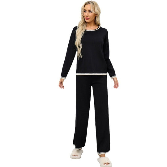 Damen gemütliches Strick-Loungewear-Set mit kontrastierenden Abschlüssen EB