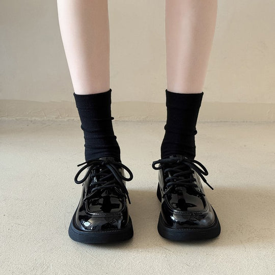 Damen modische Glattleder-Schnürschuhe mit Plateausohle EB