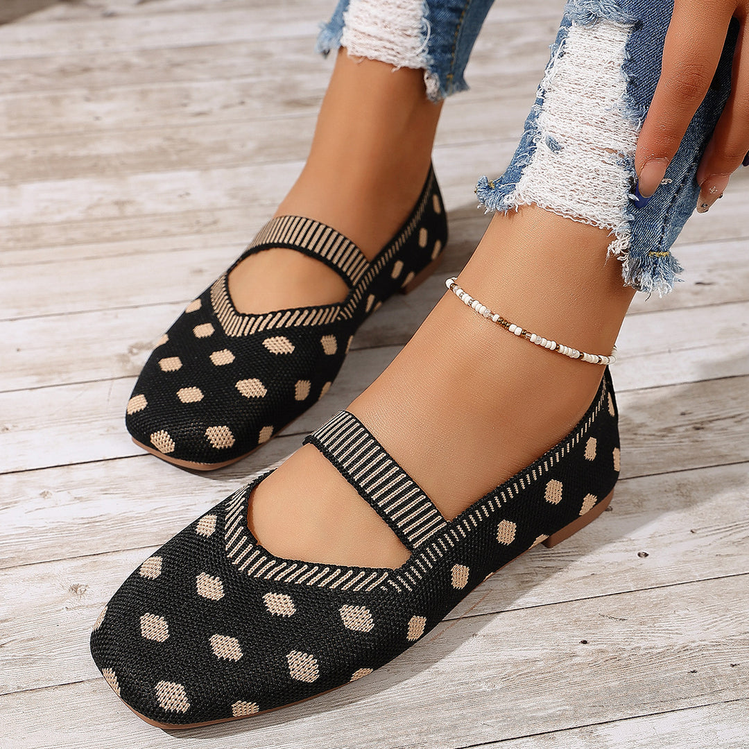 Damen Ballerinas mit elastischem Riemen und Polka-Dots EB
