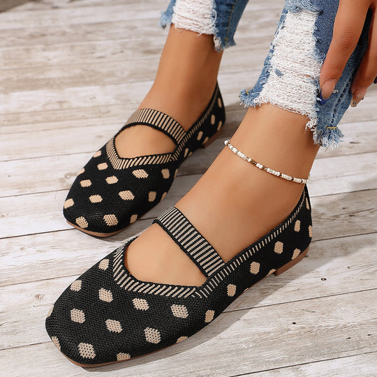 Damen Ballerinas mit elastischem Riemen und Polka-Dots EB