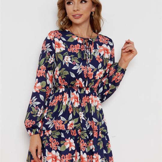 Damen Maxikleid mit verspieltem Blumenmuster und elastischem Bund EB