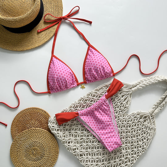 Damen Triangel-Bikini mit stilvollen Punktemuster EB