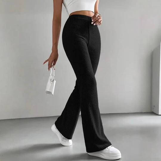 Damen Bequeme weit geschnittene Ripp-Hose mit hohem Bund EB