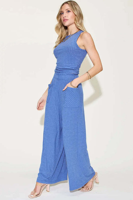 Damen lässiger Overall mit weitem Bein und praktischen Taschen EB