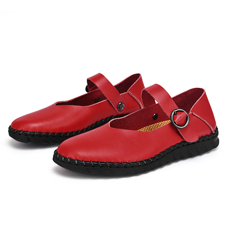 Damen Bequeme Lederpumps mit verstellbarem Riemen EB