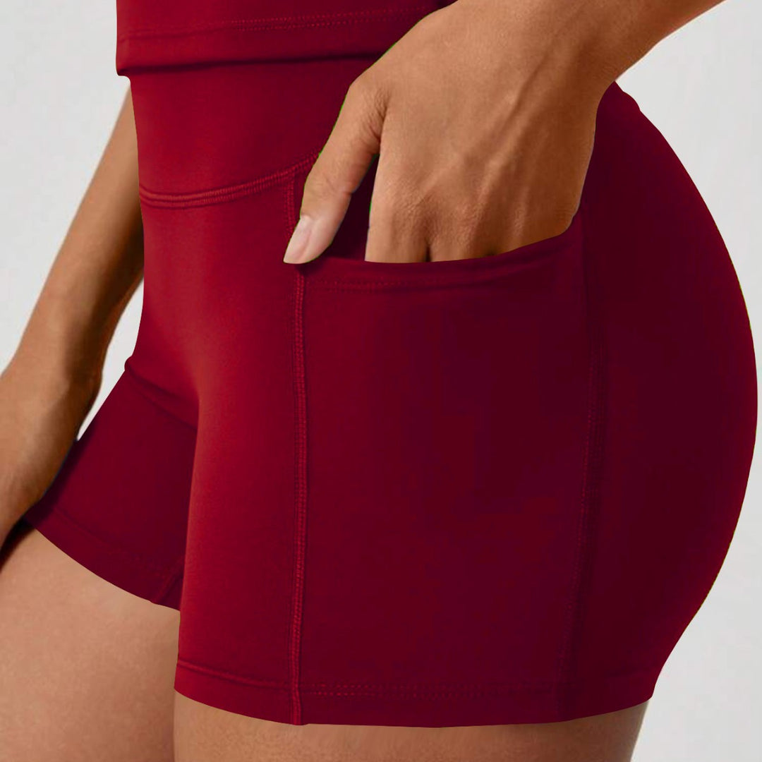 Damen Sportliche Kompressions-Shorts mit praktischen Seitentaschen EB