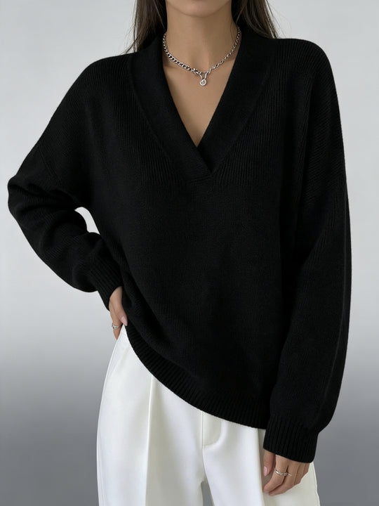 Damen Kaschmir-Touch V-Ausschnitt Relax-Pullover mit Raglanärmeln EB