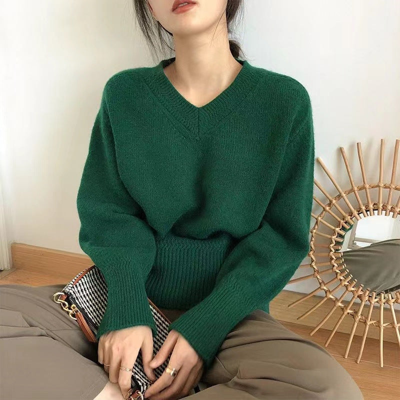 Damen V-Ausschnitt Pullover aus weichem Strick EB