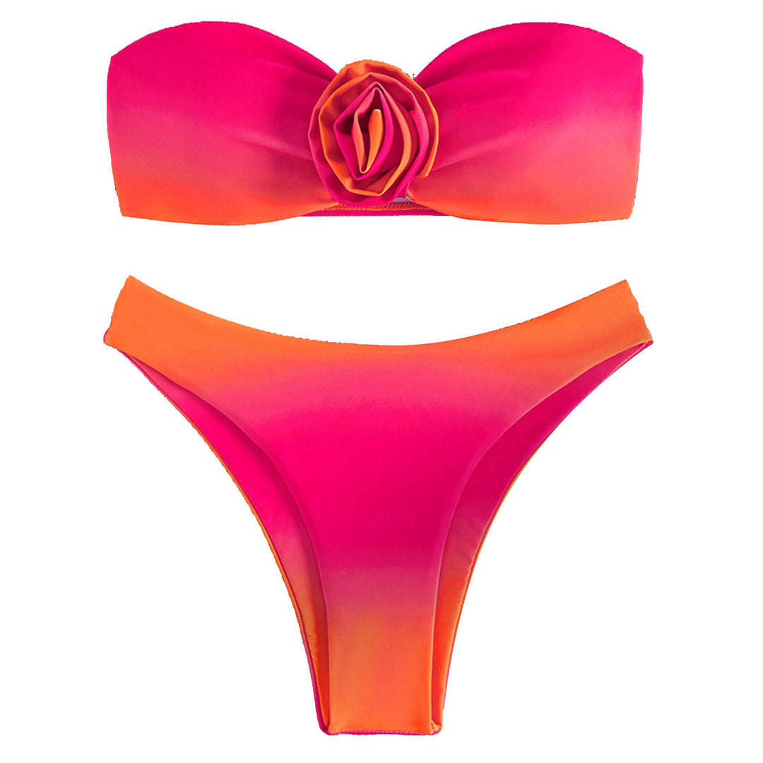 Damen Bandeau-Bikini mit floralem Herzdesign EB