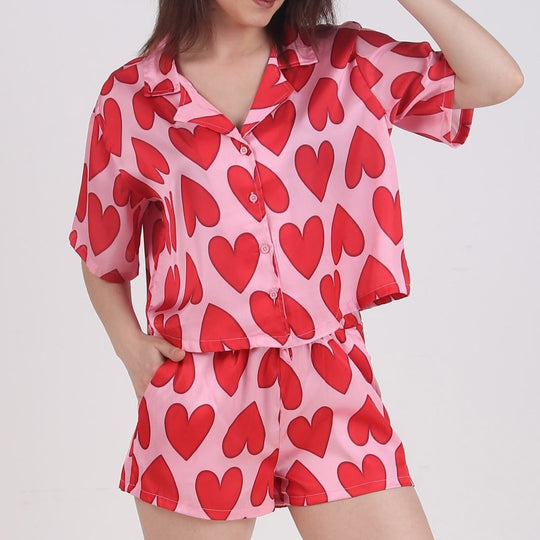 Damen Pyjama-Set mit verspieltem Herzdesign EB