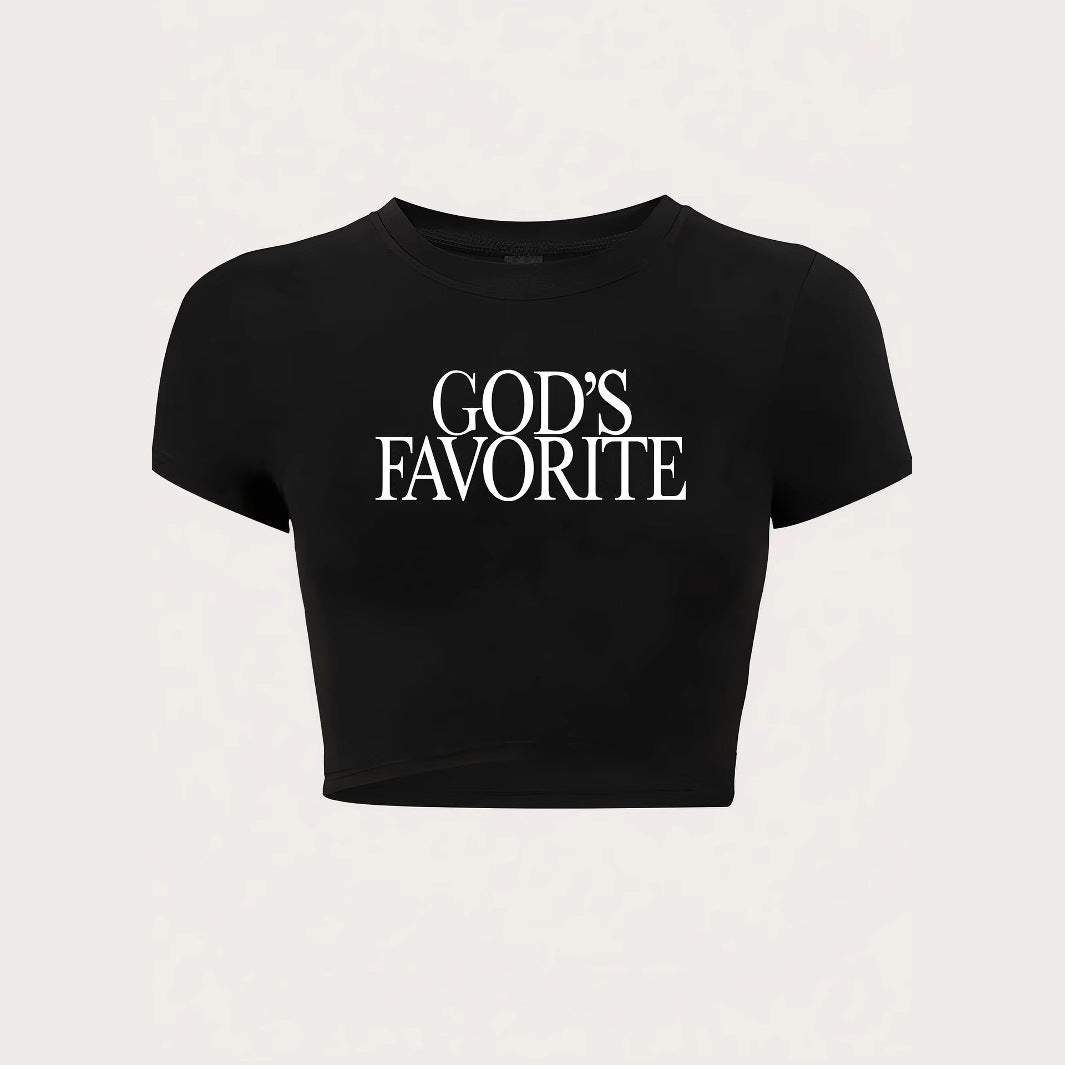 Damen Crop-T-Shirt mit künstlerischem Schriftzug EB