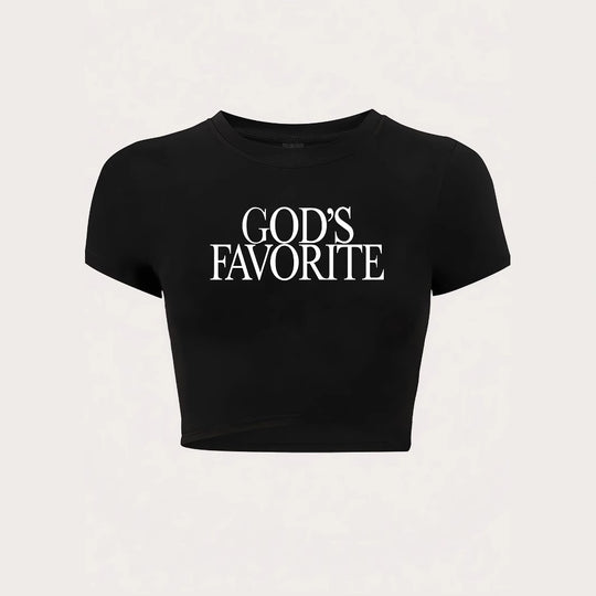 Damen Crop-T-Shirt mit künstlerischem Schriftzug EB