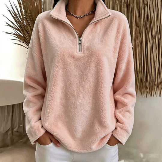 Damen Kuscheliger Fleecepullover mit halbem Reißverschluss EB