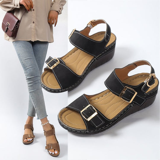 Damen Komfortable Wedge-Sandalen mit verstellbaren Riemen EB