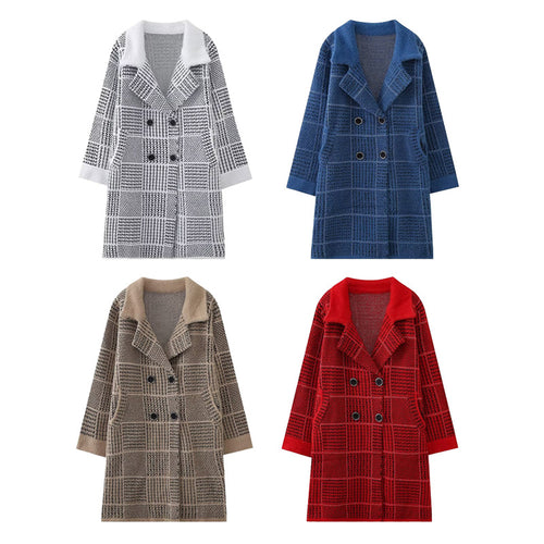 Damen modische Übergangsjacke mit strukturiertem Karomuster und eleganter Knopfleiste EB