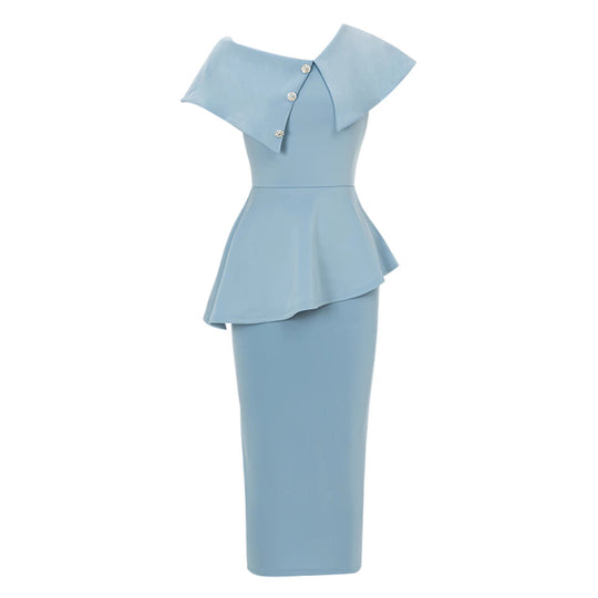 Damen Elegantes Off-Shoulder Kleid mit schickem Volant-Saum und Knopfdetail EB